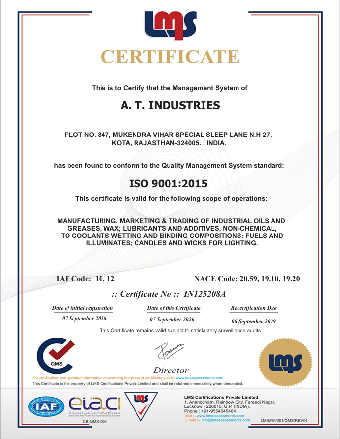 ISO 9001:2015 Certificate — AT Industries Cert No. IN125208A